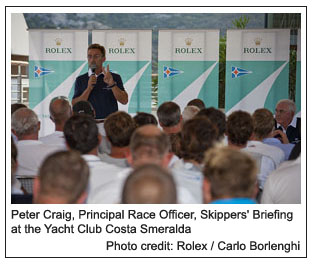 Peter Craig Principal Race Officer Skippers Briefing at the Yacht Club Costa Smeralda, Photo credit: Rolex / Carlo Borlenghi